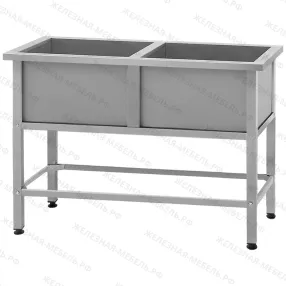 ванна моечная вмсн 530/2 «norma ral» 2 м/о 430х430х300 (полка с отв. борт; ножка проф. тр. 40х40)